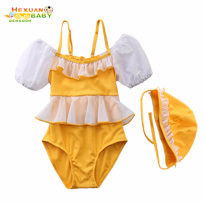 2021 New Design One Shoulder Kids Swimming Wear One-Piece Children Swimwear High Quality Little Girl Swimsuit